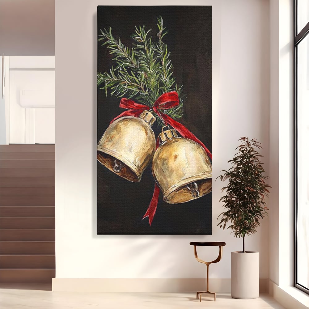 Tablou canvas cu tablou canvas cu clopotei de craciun, fara rama, pe sasiu de lemn